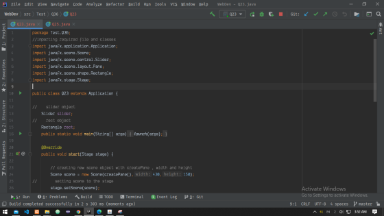 file Edit View Navigate Code Analyze Refactor Build Run Tools VCS Window Help WebDev - Q23.java WebDev src Test Q36 C023 023