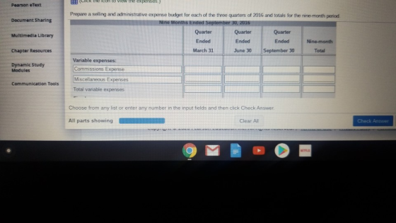 (CICR e icon to view the expenses.) Pearson eText Document Sharing Multimedia Library Prepare a selling and administrative ex
