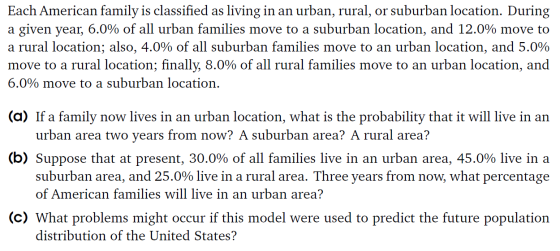 Each American family is classified as living in an urban, rural, or suburban location. During a given year, 6.0% of all urban