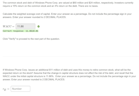 The common stock and debt of Windows Phone Corp. are valued at $60 million and $24 million, respectively. Investors currently