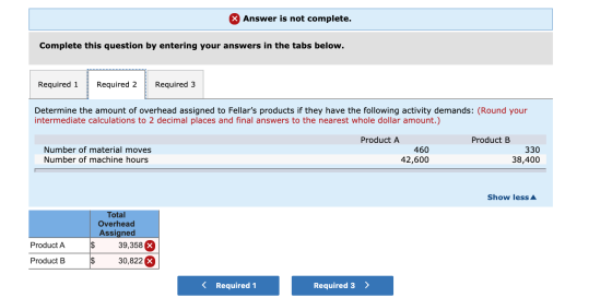X Answer is not complete. Complete this question by entering your answers in the tabs below. Required 1 Required 2 Required 3