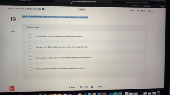 Pay s -Bone Exam Spring 2030 Psy 101 Take-home Exam Spring 2020 Help Save & El Submit Which of the following statements is tr