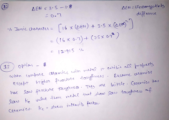 DEN = 2.5-1.8 DEN=Electronegetivity = 0.7 diffrence % Ionic character - [16x (DEN) + 3.5 * (DEN) 2) = (16 x 0.7)+(3:5X 070) E