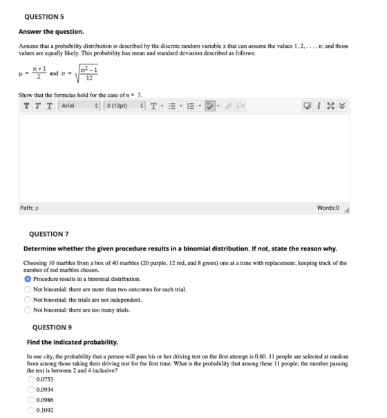 QUESTION 5 Answer the question. Assume that a probability distribution is described by the discrete random variable x that ca