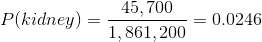 45, 700 P(kidney) = 1861.200 1.861 200 = 0.0246