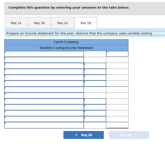 Complete this question by entering your answers in the tabs below. Req 1A Reg 1B Req 2A Reg 28 Prepare an income statement fo