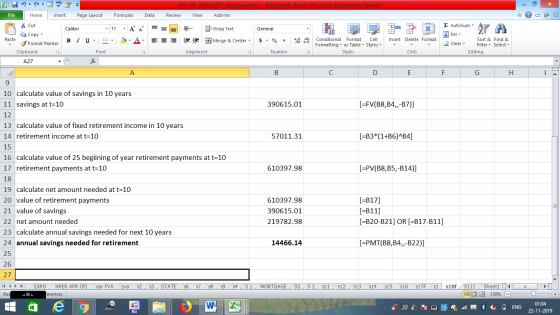 X 2 E. Insert = Page Layout PV, FV, ANNUITY (Autosaved) - Microsoft Excel (Product Activation Failed) Review View Add-Ins Fil