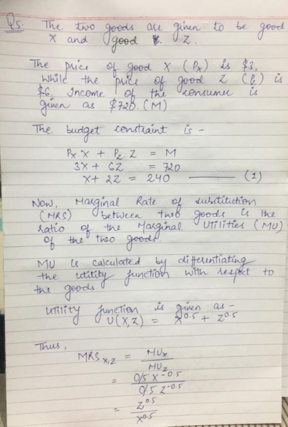 The tw 1. Now, Maginal Rate CMRS between t ratio O thetwo eerd MUs Calculated y dli telent the tttt ctien with hespect to en as hus 0.