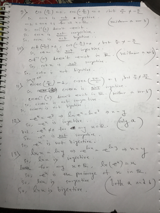 Same az ese LLLLLLL 7711721 at cos (2) so, cos (-2) 20 but I t-z so cosx is not . injective -1 & eos al for all kolR . (neith