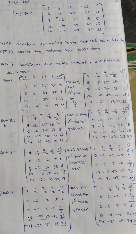 given that, [m] tet A- [6 6 I s T 12 14 3 -27 - 33 -13] us a5 28 14. e-6 34 38 18 -10 so ul 23 -21 49 29 33 Type Transform th