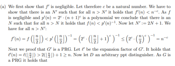 (a) We first show that f is negligible. Let therefore e be a natural number. We have to show that there is an N such that f