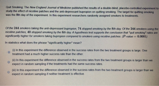 Quit Smoking: The New England Journal of Medicine published the results of a double-blind, placebo-controlled experiment to s