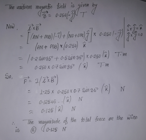 The uniform magnetic field is giv mazuletic 1 = 0.2501-7NT given by Now , ex B LX EK J X 0.2501 ol-7 g 950 + Tom [(AN+ MB) (-