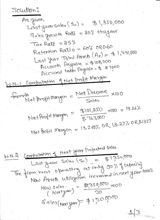 As given, Laat ye arsales (%) 韦, 350,000 Retention Ratio-60% ORO-60 Laat yar Toted pr eb (A)-串1,431,000 Acounh Pyable 2中108,000 prm Net Lnlome 100 Sales $101,as0 763000 x100 19.26% Laaty-ear Sales (So) lhe timm van op.ating atony g0% Caf aukỹ NexTy
