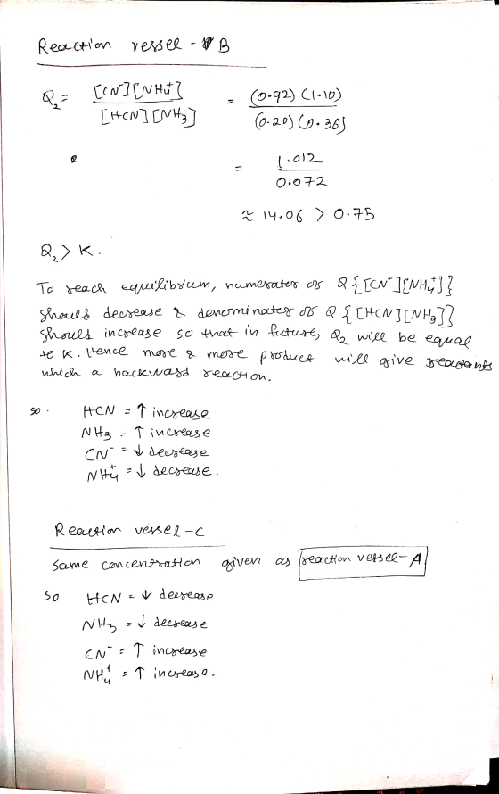 Reaction vessel - B Q. [ON] ENHU [HCN] [NIHz (0.92) (1-10) ] (0.20) (0.365 = (-012 0.072 ~ 14.06 >0.75 2,> K. To teach equili