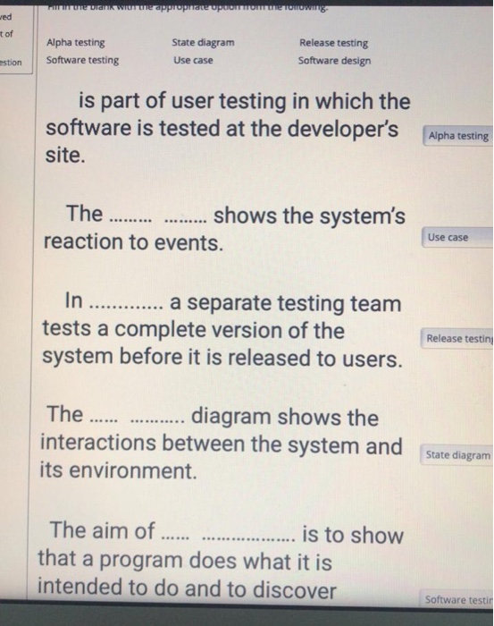 The TK WIL appropriate upton MTOTO Wing ved tof Alpha testing Software testing State diagram Use case Release testing Softwar