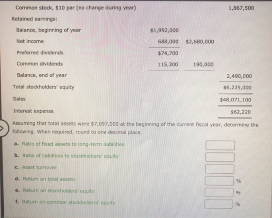 1,867,500 Common stock, $10 par (no change during year) Retained earnings: Balance, beginning of year Net Income $1,992,000 6