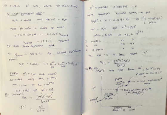 100 m of acdvolume o acu 1 15-on Ar Pirsh equlvalece pont mules and moles d- NaOH NCOけ -6.60 veqyied 5o-o nor second eq ex6 Ka.iess、x s less neglect-x CHR os ess, -2-4o Cand 2:ฯ 거