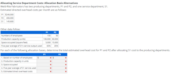 Allocating Service Department Costs: Allocation Basis Alternatives Weld-Rite Fabricators has two producing departments, P1 an
