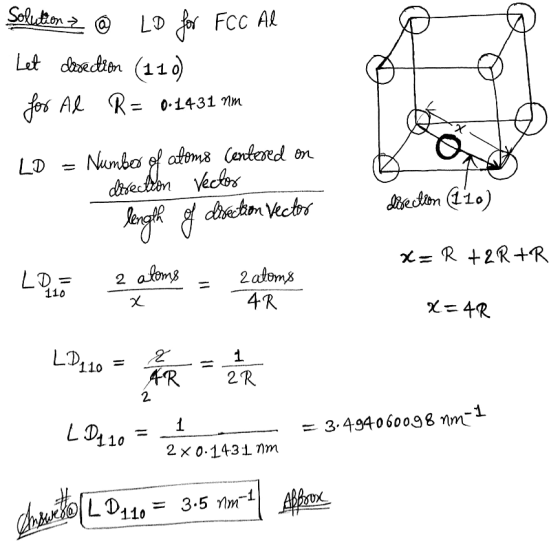 Solution 7 LD for FCC Al Let dosection (110) for Al R = 0.1431 nm LD = Number of atoms centered on direction Vector dosection