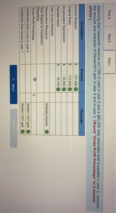 Req c Req b Req a s $37,500 in cash in year 0 and a $83,500 note receivable that is payable in year 1, compute Assuming that