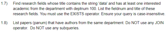 1.7) Find research fields whose title contains the string data and has at least one interested academic from the department