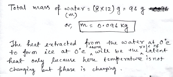 Total mass of water = (8812) g = 96 g out or, m=0.096 kg] (m) The heat extracted from the water at oe to form ice at oºe will
