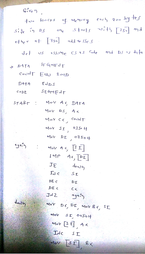 by tes DATA ENDS C DE Mov SI JE DE C DE C de