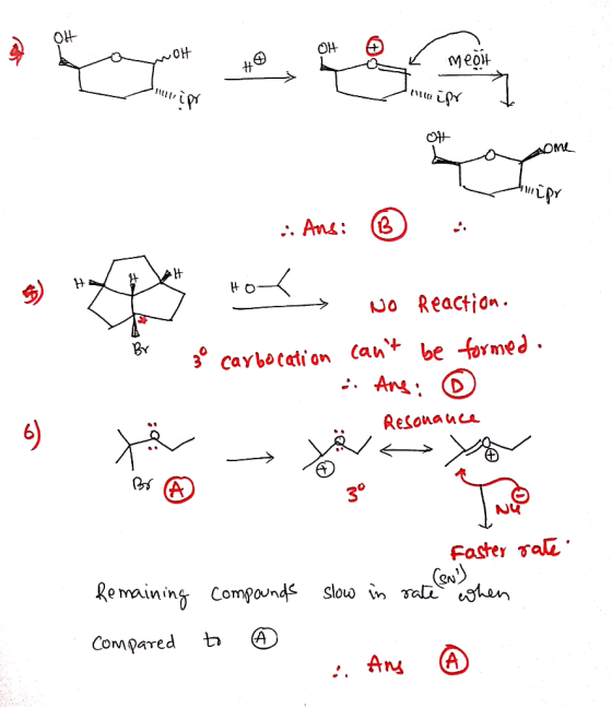 YOH 46 utaip some clipy .. Ans: Ans: ® . HO se noh, no Reaction zo carbocation cant be formed. Ans: ③ Resonance → RA Remaini