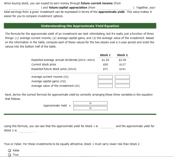 When buying stock, you can expect to earn money through future current income (from ) and future capital appreciation (from )