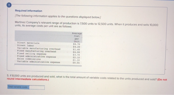 Required information [The following information applies to the questions displayed below.) Martinez Companys relevant range