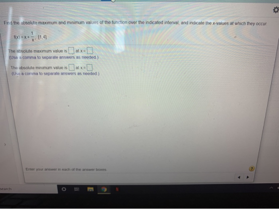 Find the absolute maximum and minimum values of the function over the indicated interval, and indicate the X-values at which