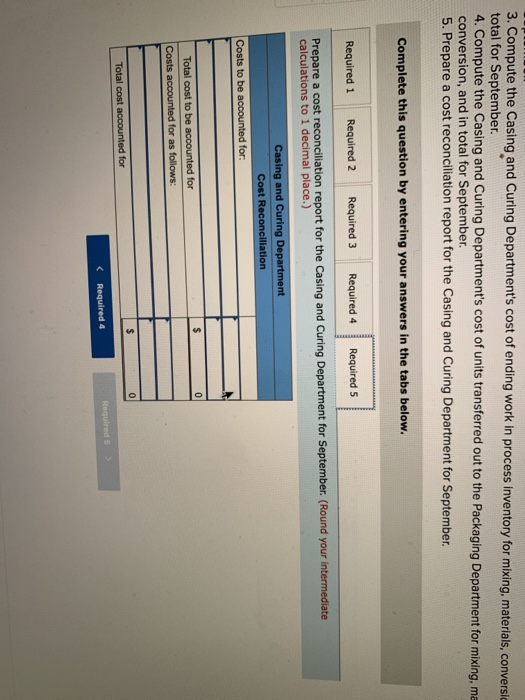 3. Compute the Casing and Curing Departments cost of ending work in process inventory for mixing, materials, conversic total