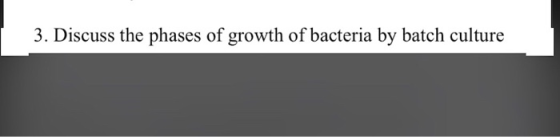 3. Discuss the phases of growth of bacteria by batch culture