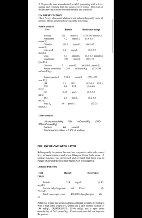 n A 5-year-old man was admitted to AE p ing with a fever a and vomiting that has last 2 weeks in the last few days he has bec