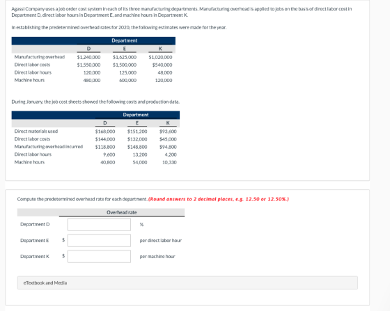 Agassi Company uses a job order cost system in each of its three manufacturing departments. Manufacturing overhead is applied