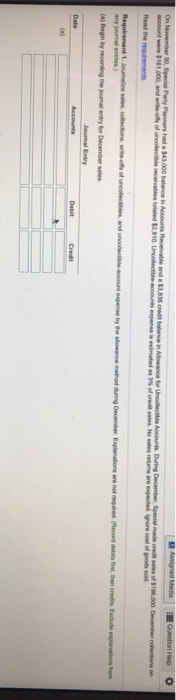 gred Med Question Help On November 30. Special Party Prehad a $43.000 balance in account were $161,000, and with of uncle rec