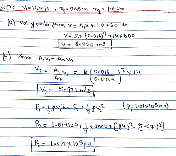 Soen: Vi=14 mls , = 2045 cm, rq = 16 cm Tal volig coateo floco, V= A,V, x 10x Go bo V=JX (0.016)2x14x600 V= 6.756 m3 15) Sinc