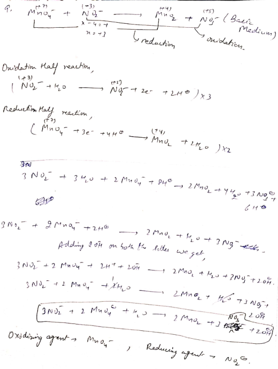 9. 4 ? t Mno- L 4 Mno (75) N 3 *=427 + No- (Bali + Ng not Medium) reduction oridation Onidaction Hall reaction, NO tho 3) NG