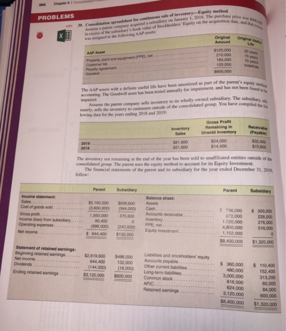 200 Chapter 41 Consolidated PROBLEMS base price was date, and that was LO 19. Consolidation spreadsheet for continuous cale o