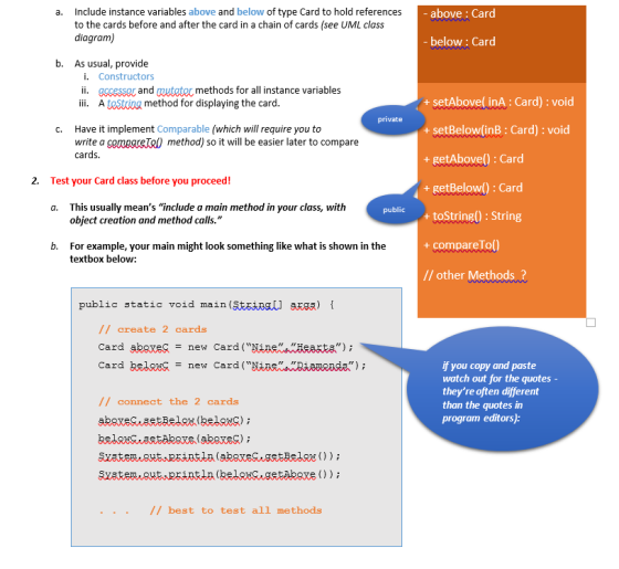 a. -above : Card Include instance variables above and below of type Card to hold references to the cards before and after the