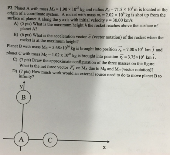 Planet A with mass Ma = 1.90 times 10^27 kg and ra