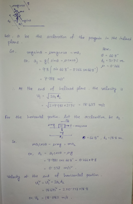 Mycosa & mg ingsing Let a be the accleration of the perquin in the inclined plane. Here, So, mgsina - umgeoso ama, 0 - 66.80
