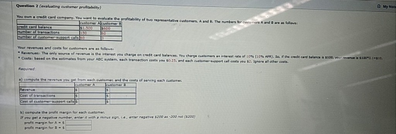 My Not Question 2 (evaluating customer profitability) You own a credit card company. You want to evaluate the profitability o