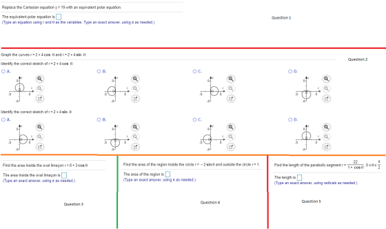 Replace the Cartesian equation y = 19 with an equivalent polar equation Question 1 The equivalent polar equation is (Type an