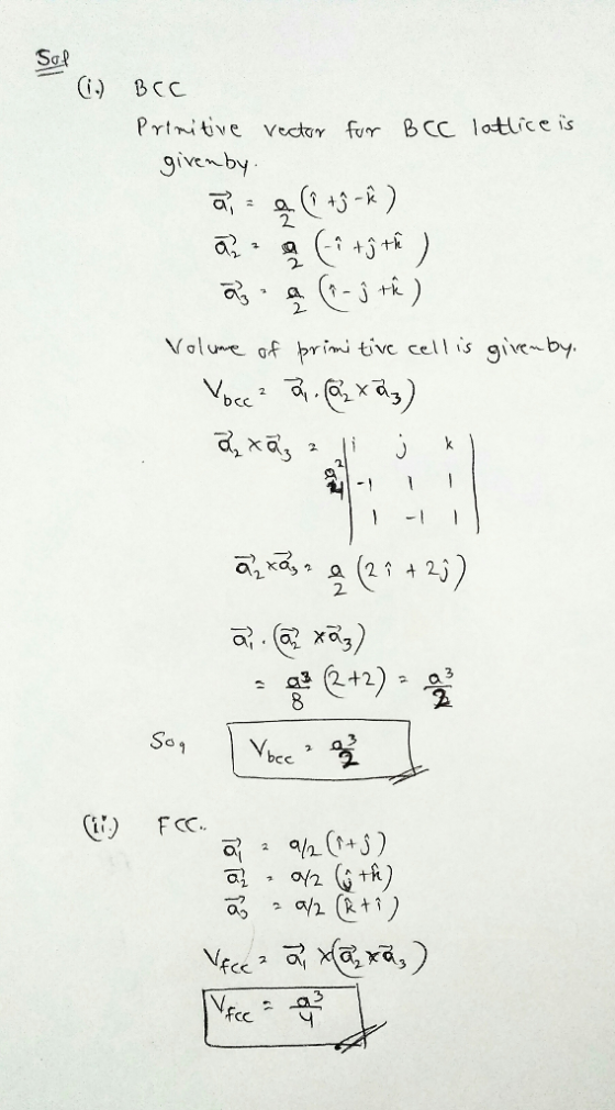 (G) BCO Primitive Vect γ for BCC. lott/c e is ven 2. olune of brimi tive cellis giv by 2.