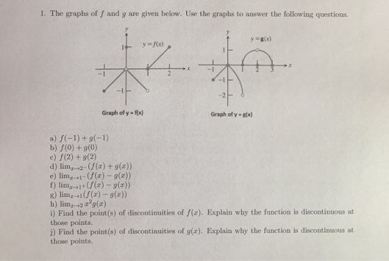 1. The graphs of f and g are given below. Use the graphs to answer the following questions. y=80) y = f(x) 1 की Graph of y =