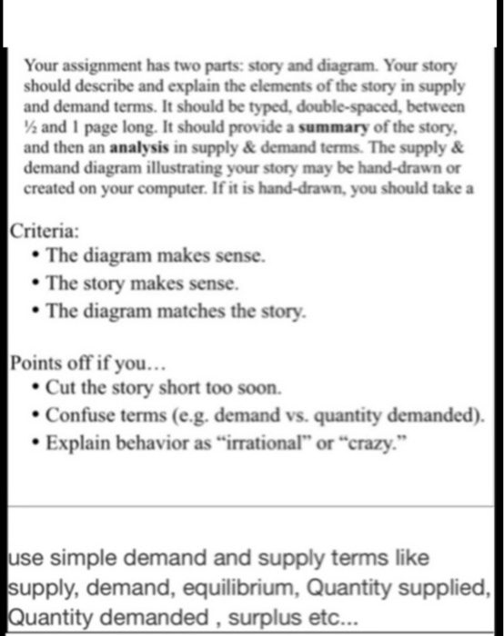 Your assignment has two parts: story and diagram. Your story should describe and explain the elements of the story in supply