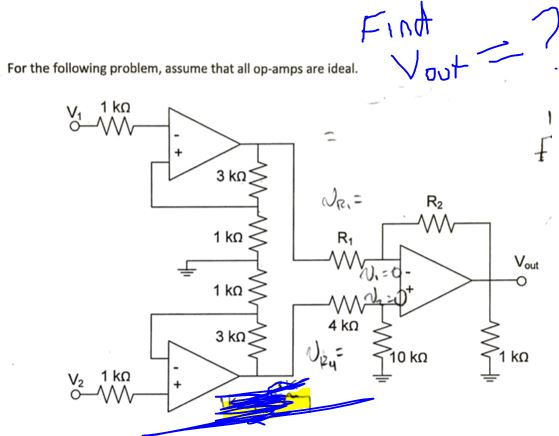 Vout- For the following problem, assume that all op-amps are ideal C. R2 R1 Vout 10 kn