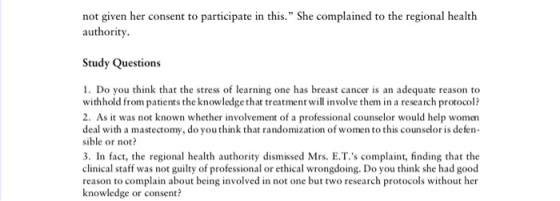 not given her consent to participate in this. She complained to the regional health authority Study Questions 1. Do you thin